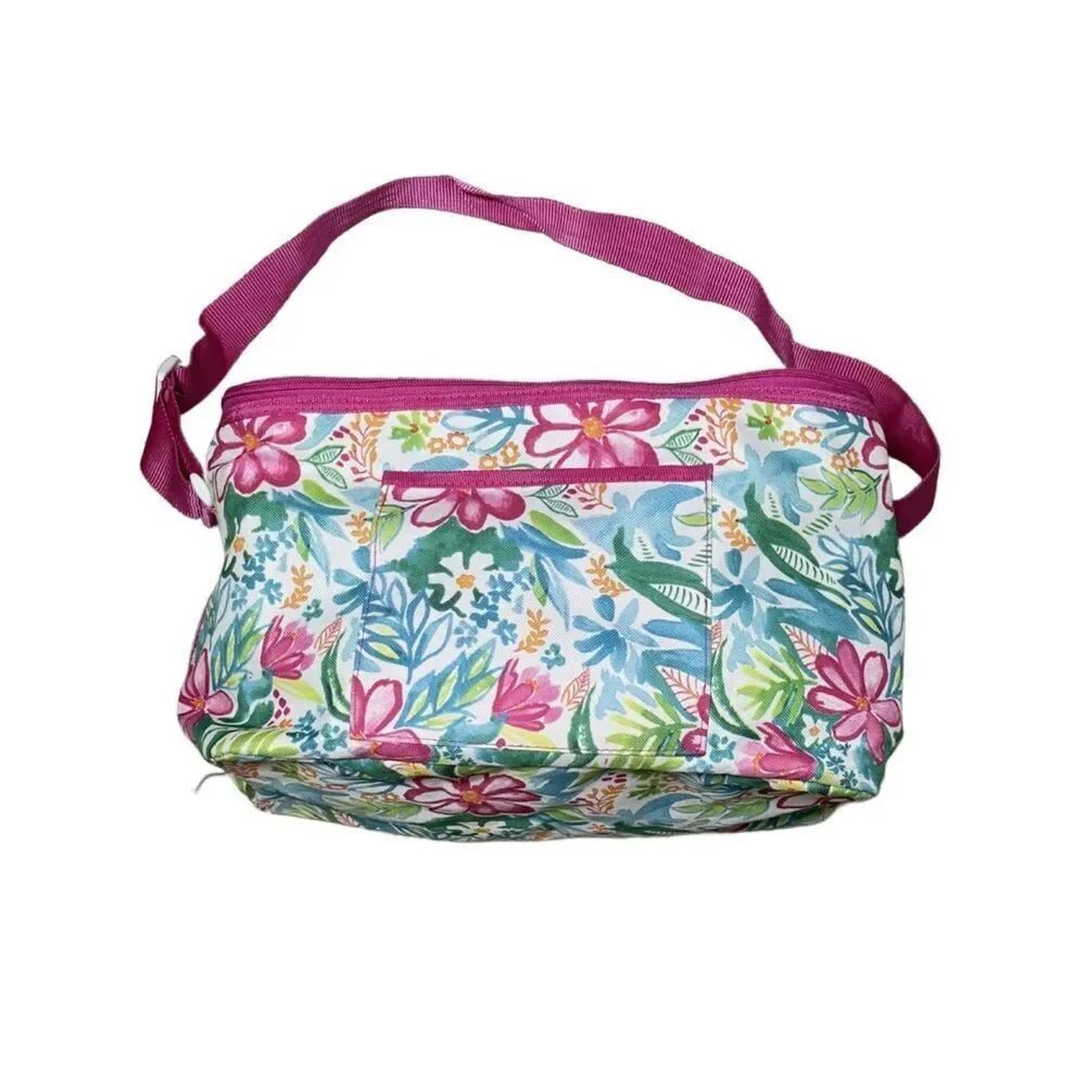 Floral Pink Tropical Print Crossbody Cooler Bag